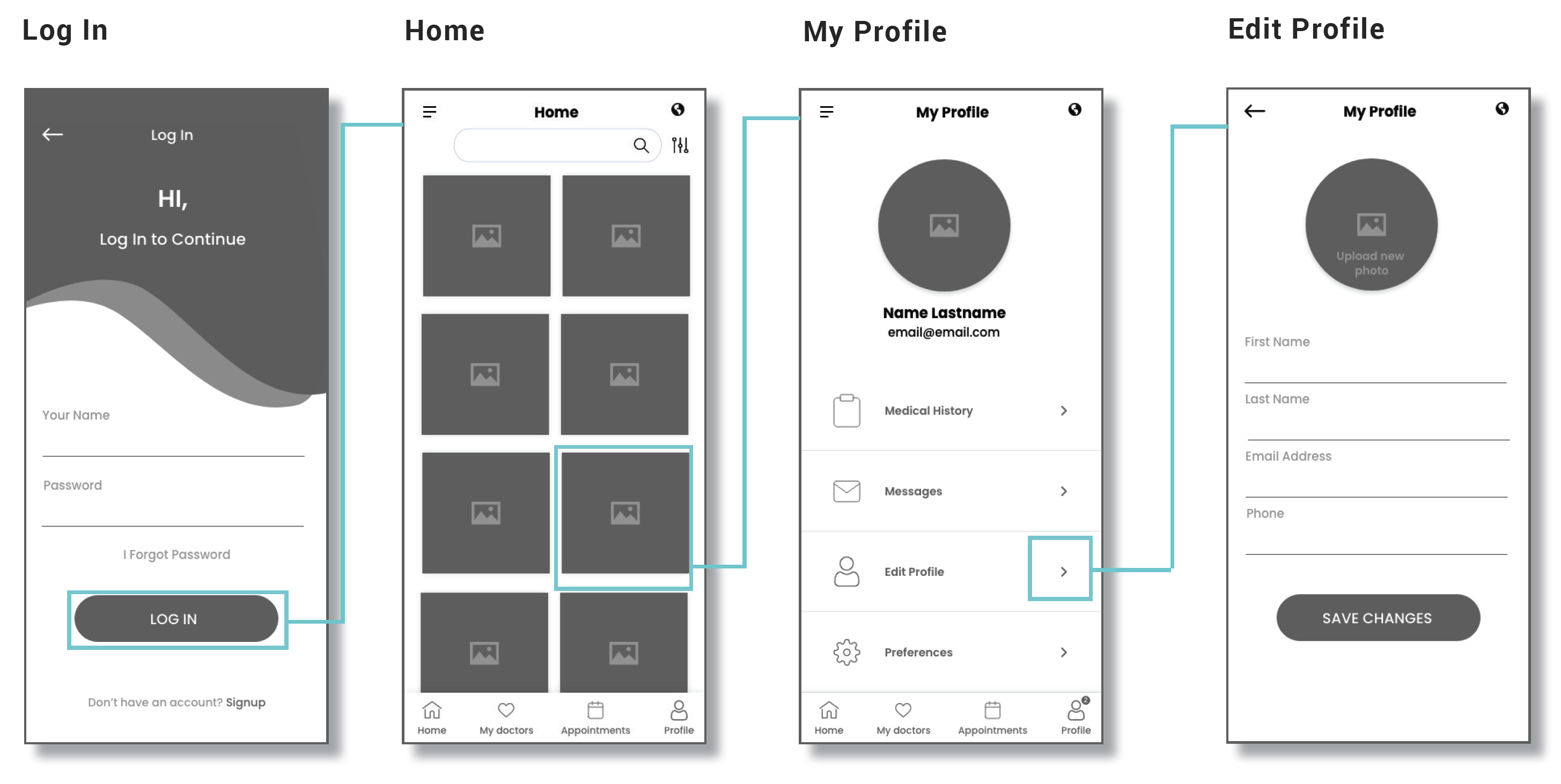 Mid-fidelity prototype flow