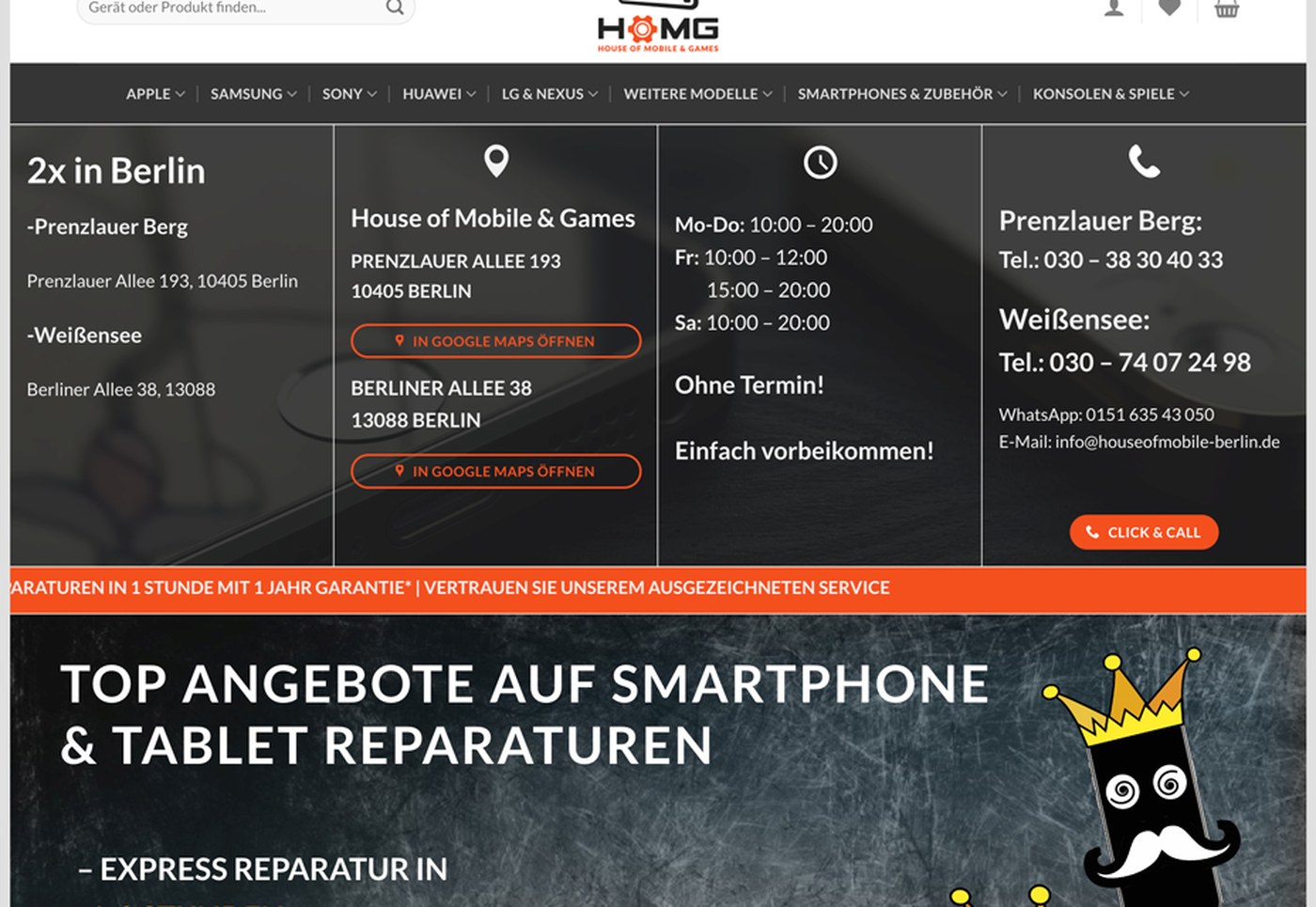 The old homepage above the fold