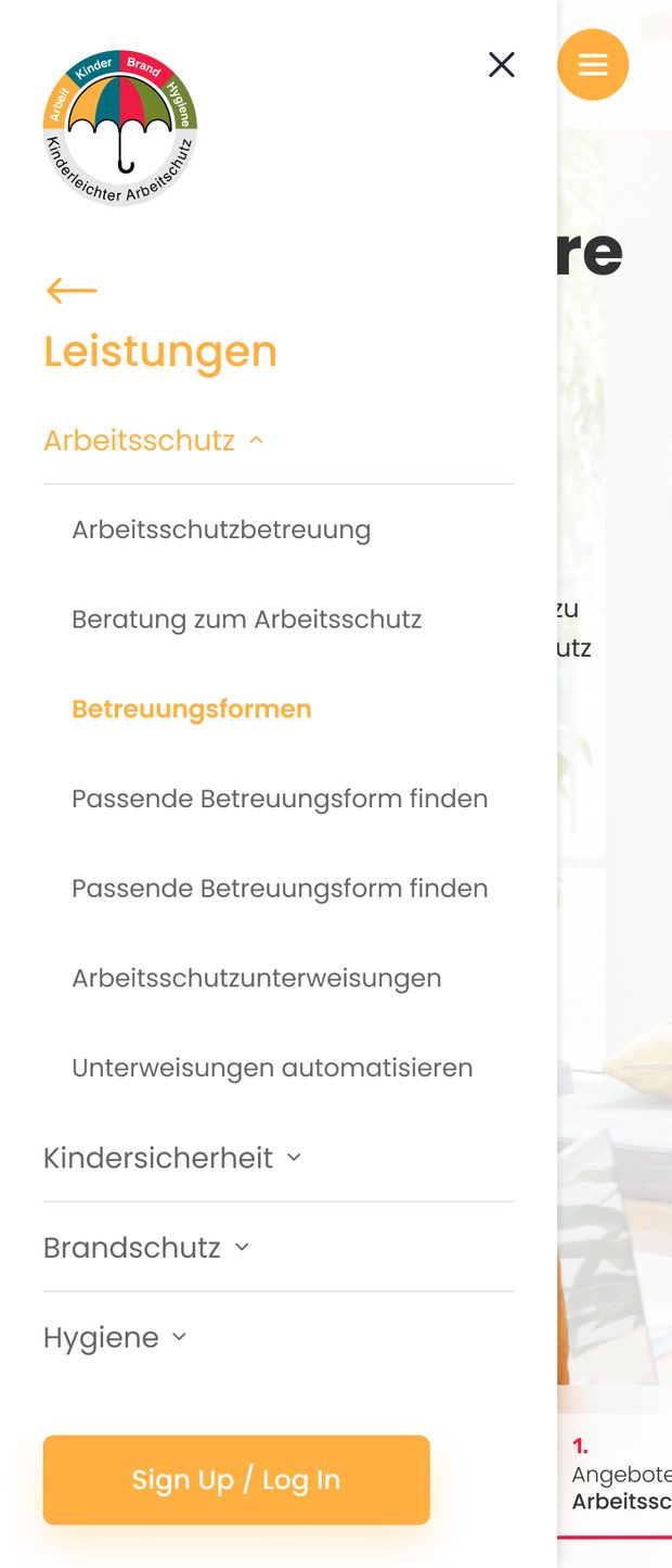 Mobile sub-services menu