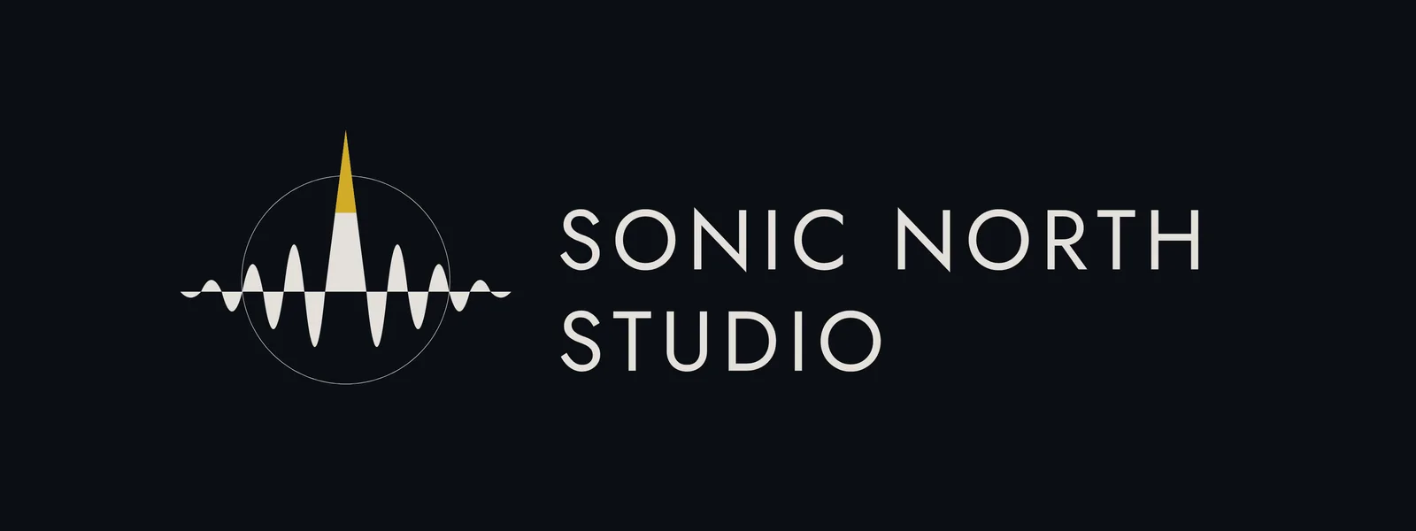 The Sonic North Studio logo on ink: a circle with a waveform and a gold compass needle, beside the name in two lines