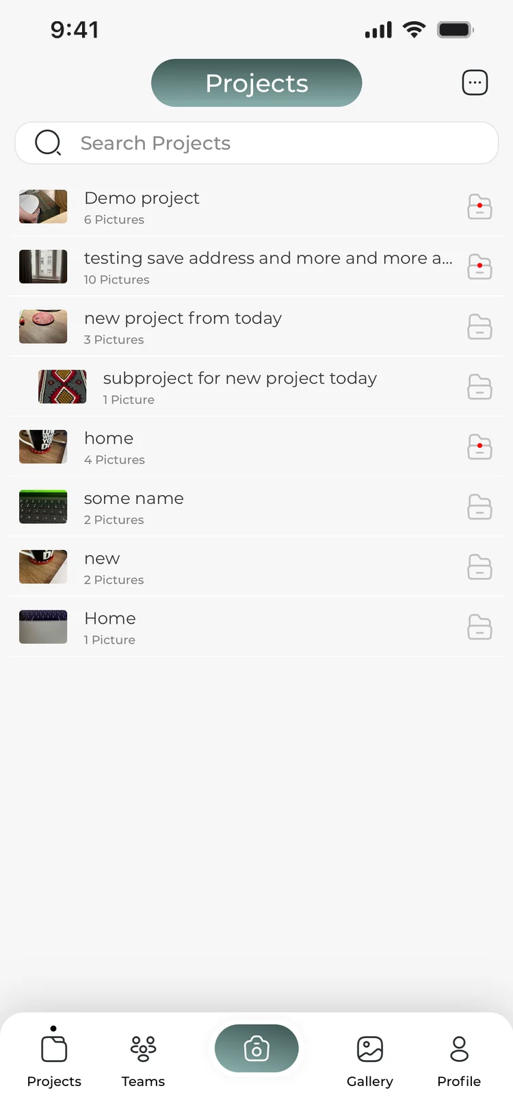 The legacy project list, where every project is labelled with a number of pictures