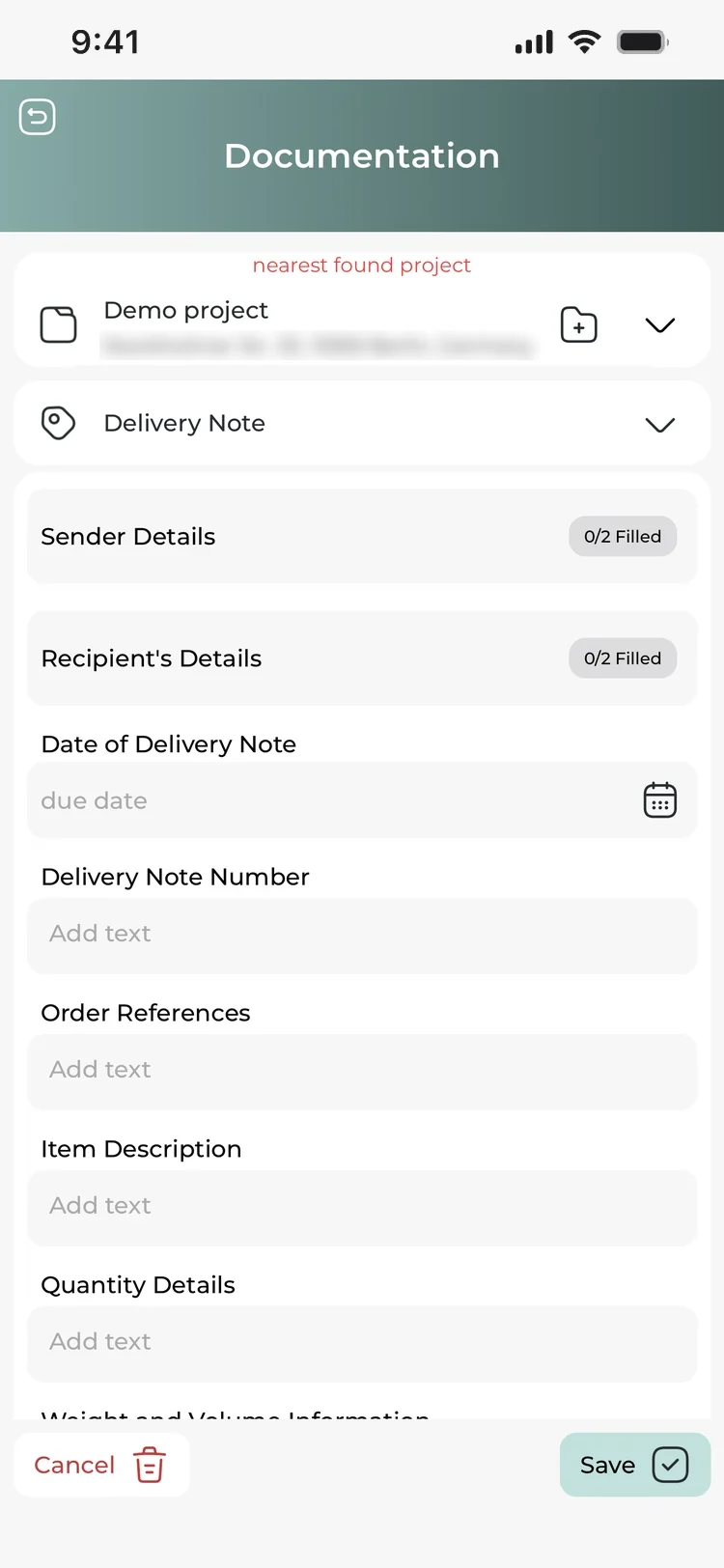 The legacy documentation screen — a long flat list of unrelated fields