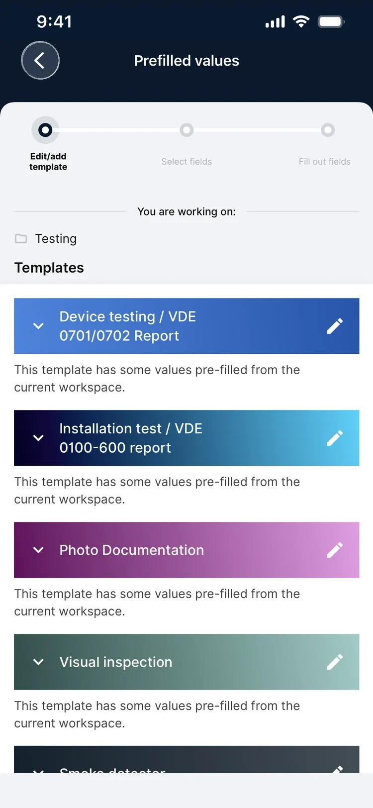 Prefilled values — choosing which report template to prefill