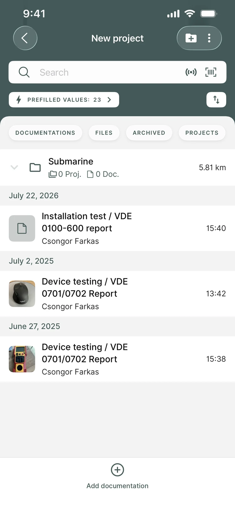 A project screen in the Onstruc theme — the header and accents in Onstruc green